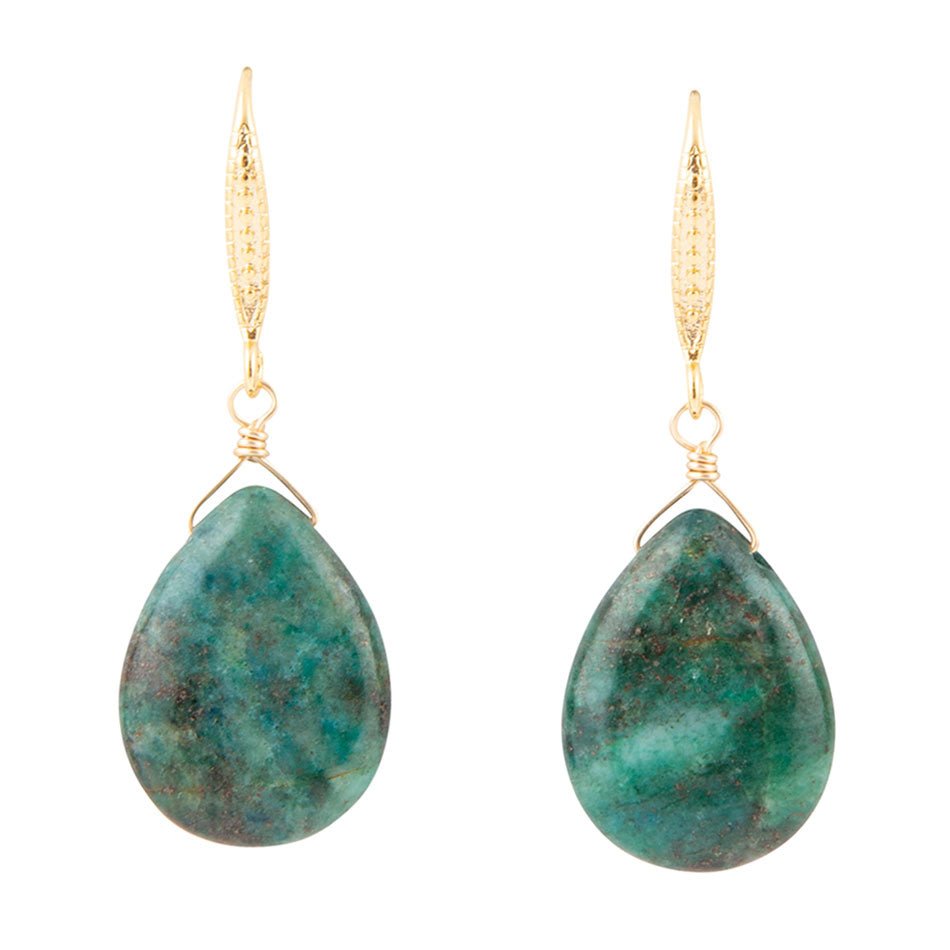 Barse Mix of Blue and Green Chrysocolla Golden Drop Earrings