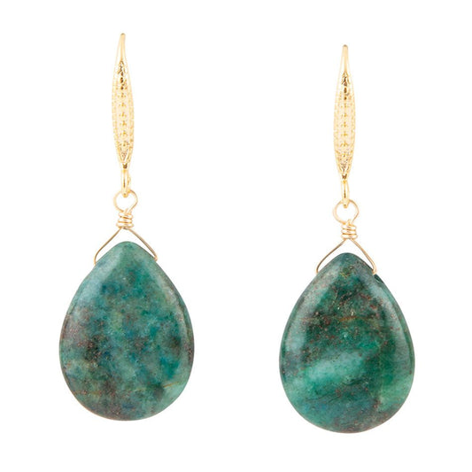 Mix of Blue and Green Chrysocolla Golden Drop Earrings