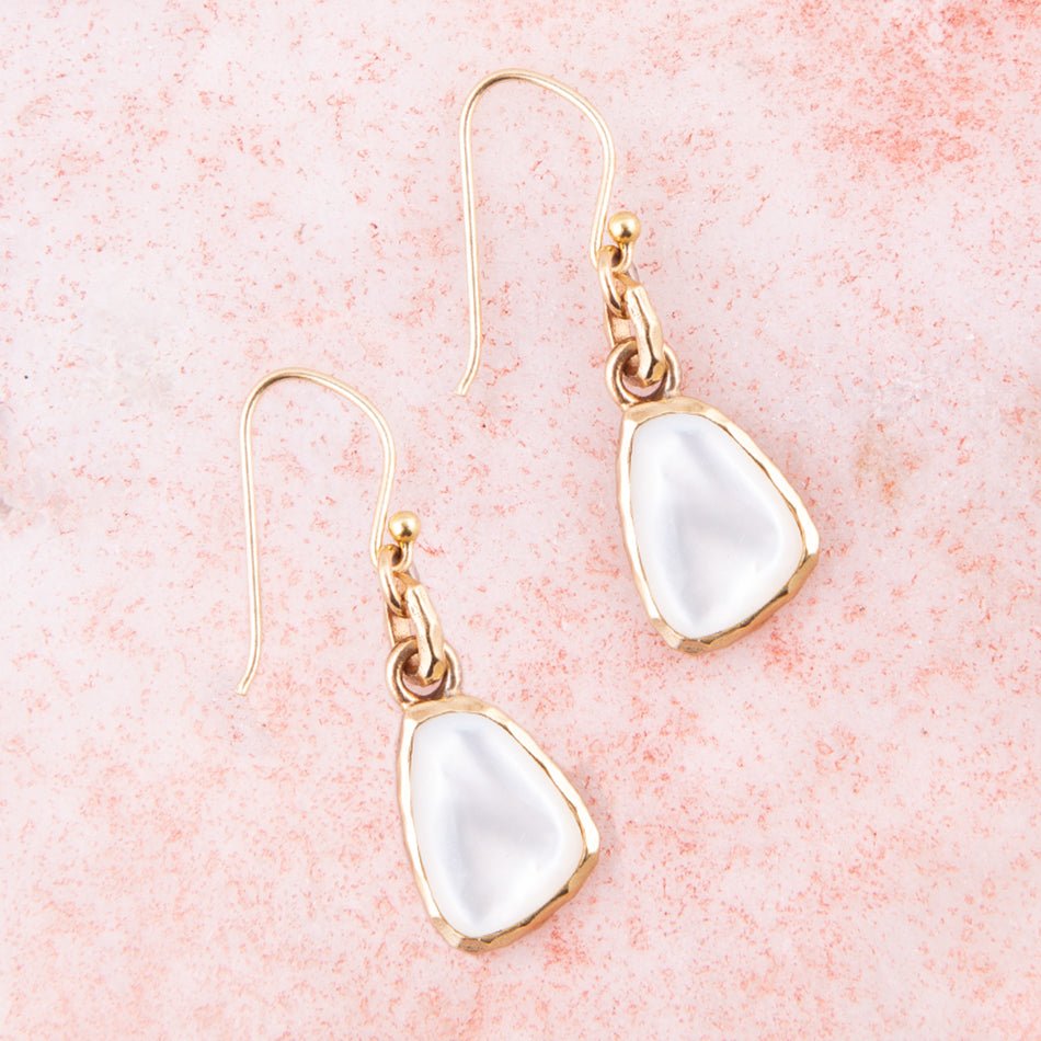Barse White Mother of Pearl Golden Drop Earrings