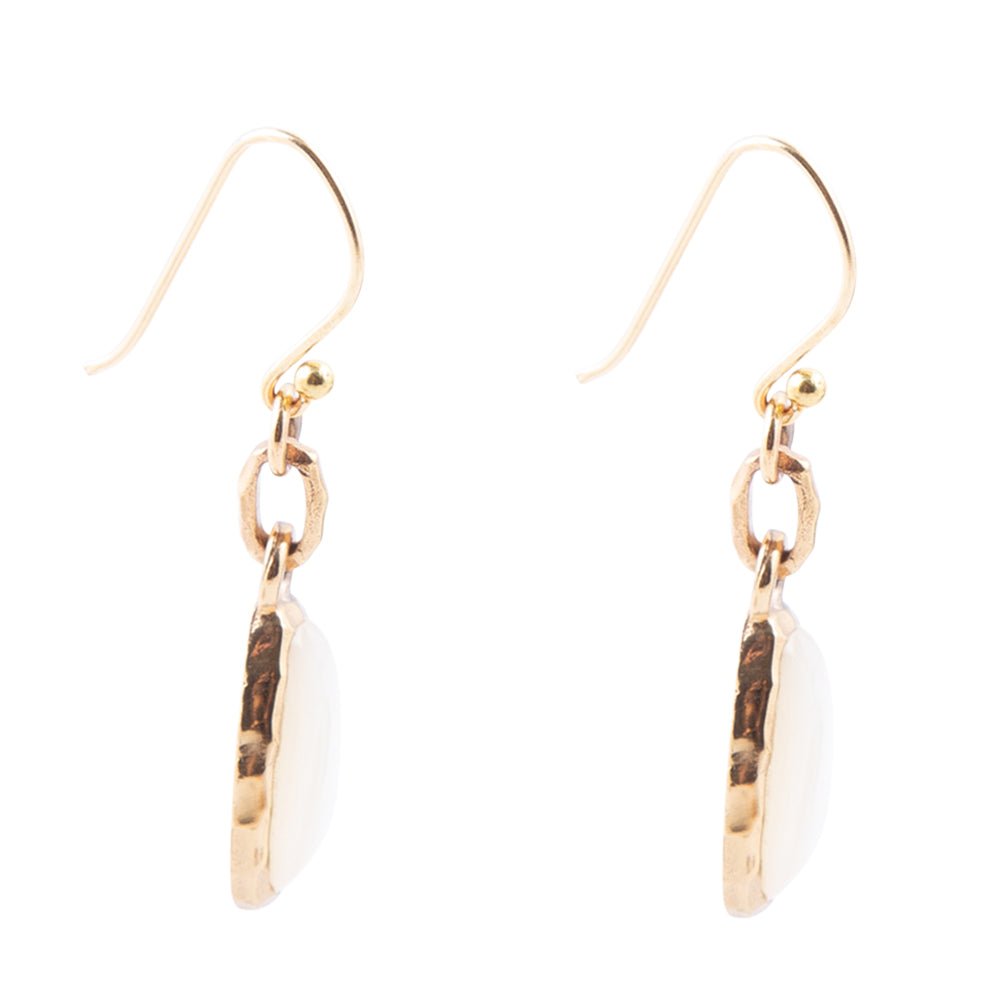 Barse White Mother of Pearl Golden Drop Earrings