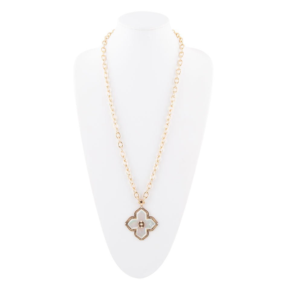 Barse Maltese Cross White Mother of Pearl Golden Chain Pendant Necklace