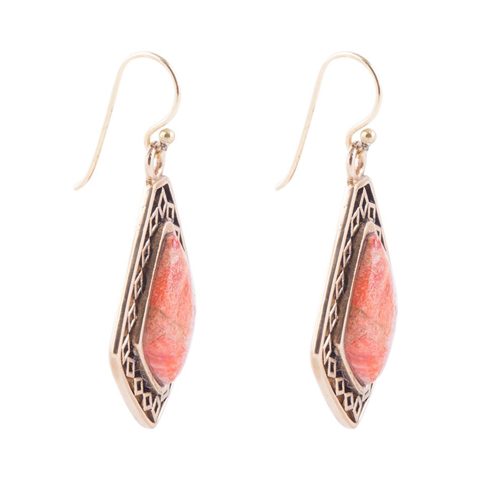 Barse Native Vibe Orange Sponge Coral Arrow Earrings