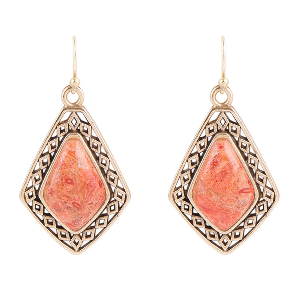 Barse Native Vibe Orange Sponge Coral Arrow Earrings