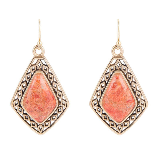 Barse Native Vibe Orange Sponge Coral Arrow Earrings