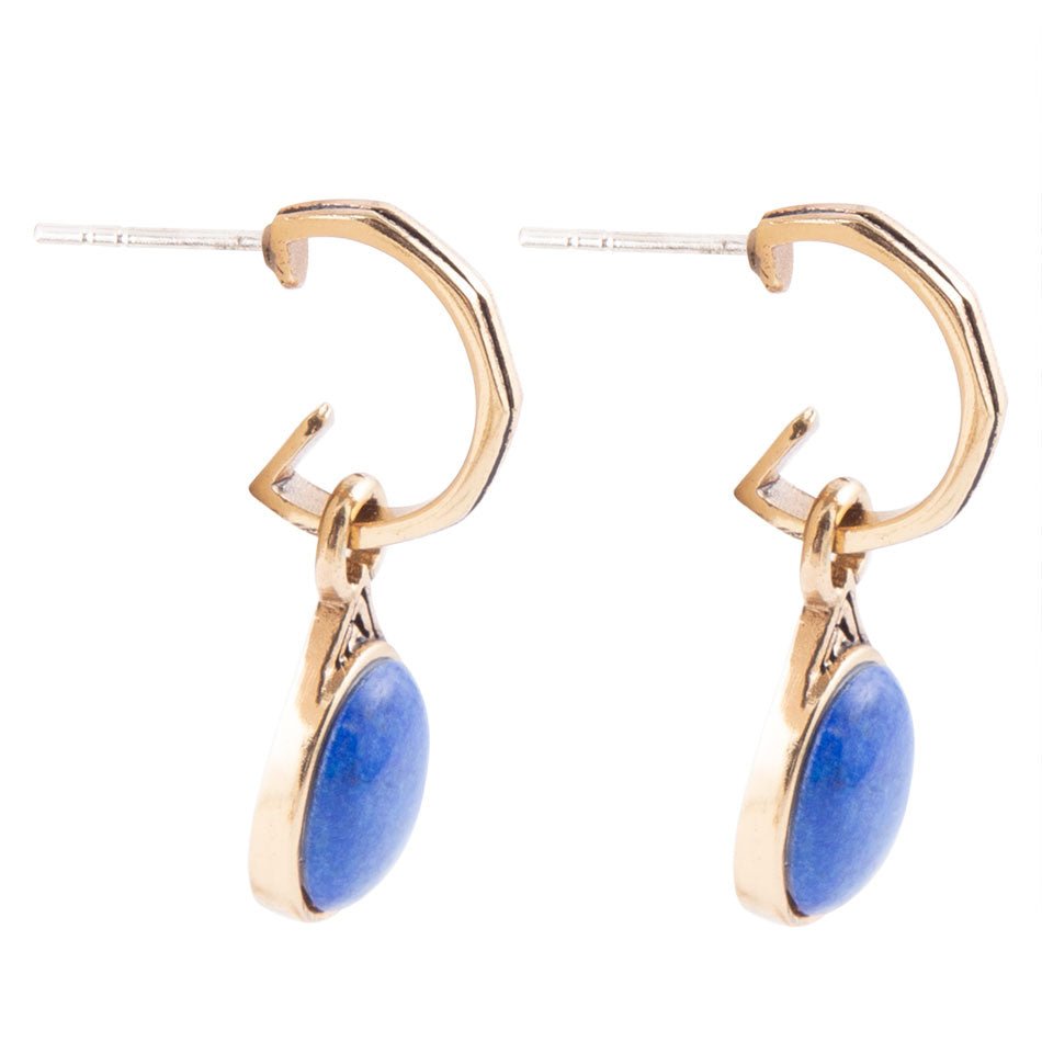Barse Nova Half-Hoop Blue Lapis and Golden Earrings