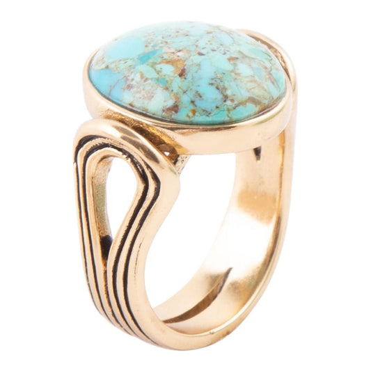 Barse Nova Blue Turquoise and Golden Oval Ring