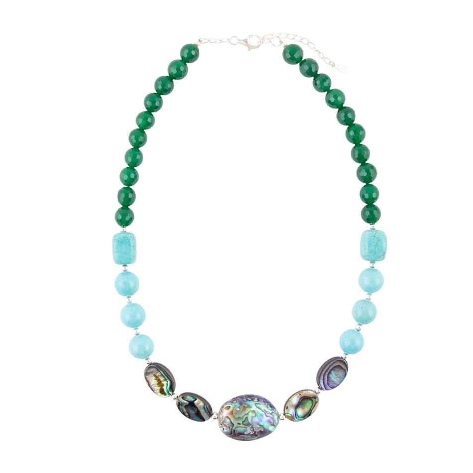 Ocean Bright Green Onyx and Blue Abalone Beaded Necklace