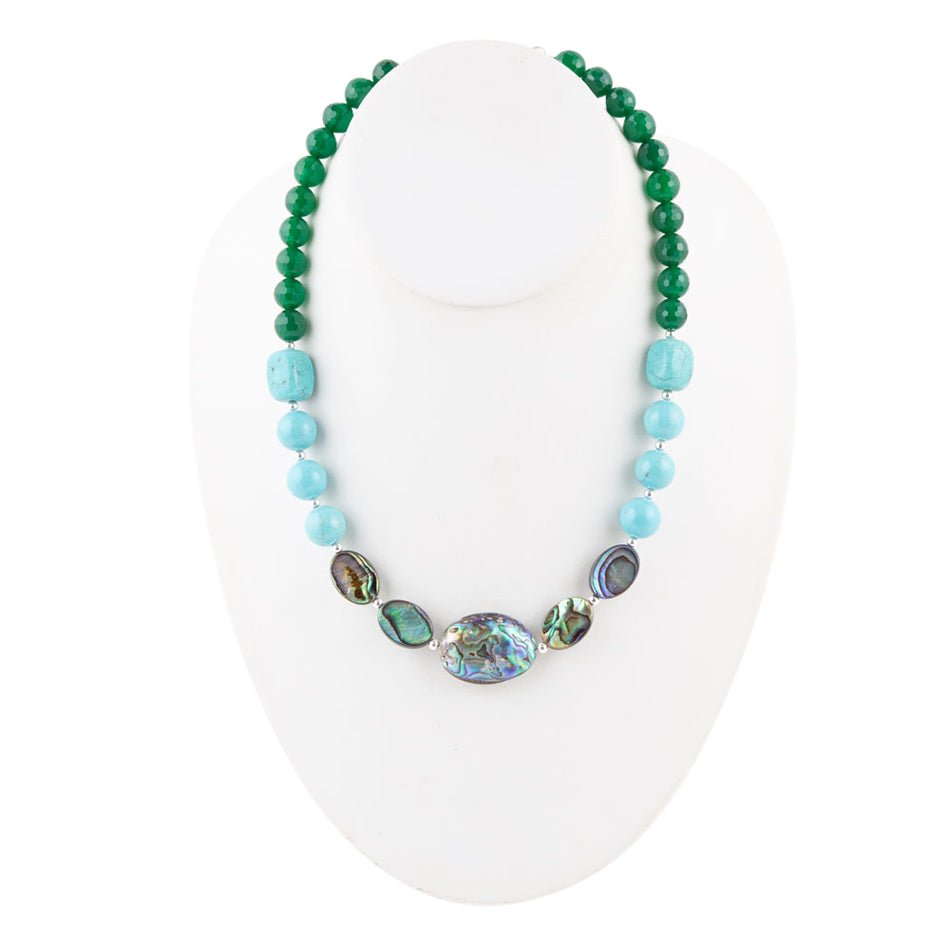 Ocean Bright Green Onyx and Blue Abalone Beaded Necklace