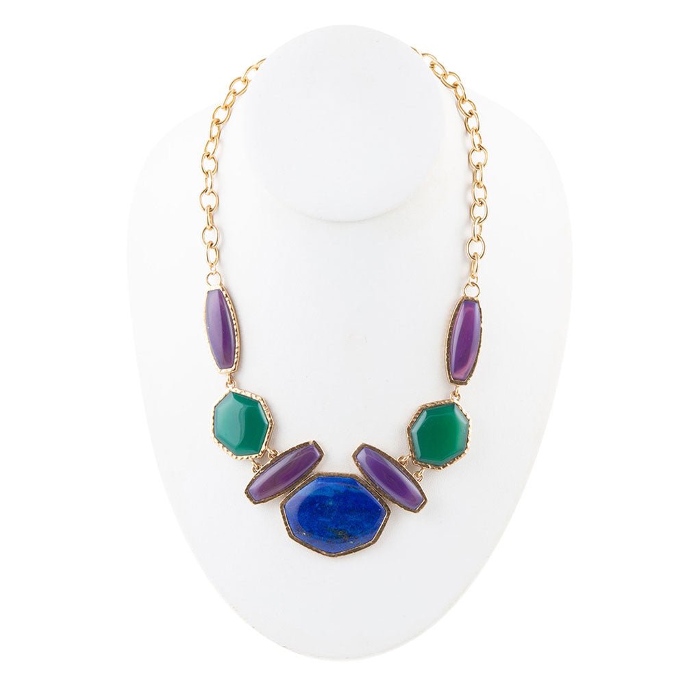 Barse Odyssey Lapis Multi Stone Statement Necklace