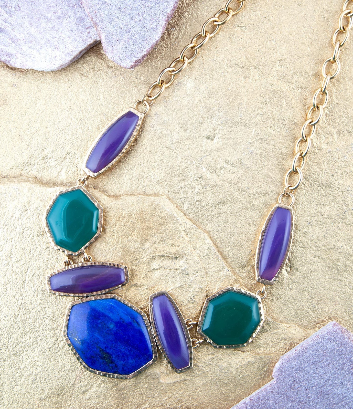 Barse Odyssey Lapis Multi Stone Statement Necklace