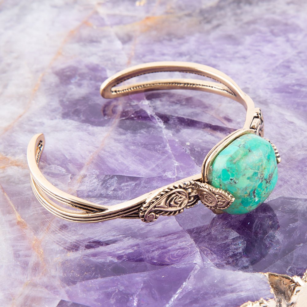 Ornate Lime Green Turquoise Golden Cuff