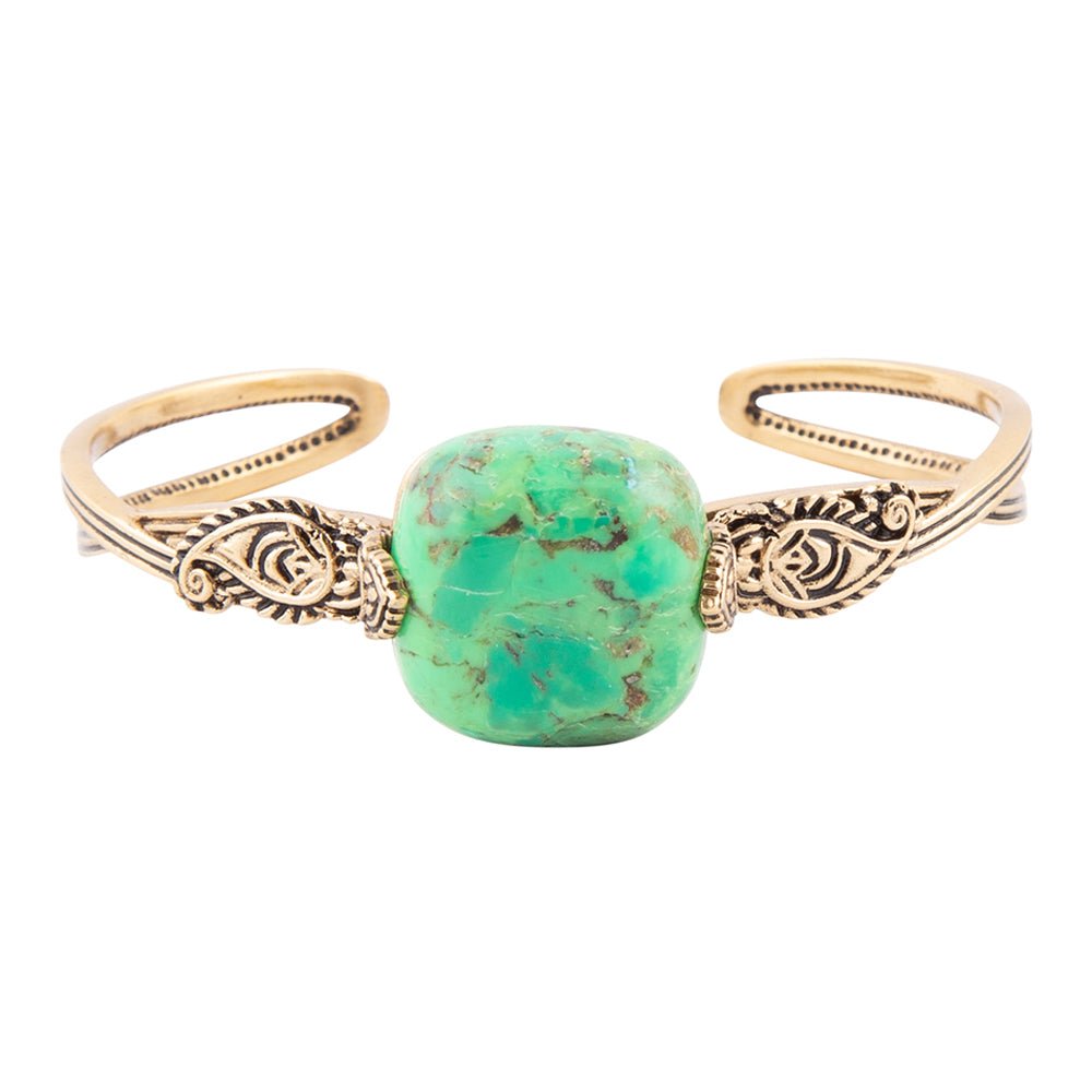 Ornate Lime Green Turquoise Golden Cuff