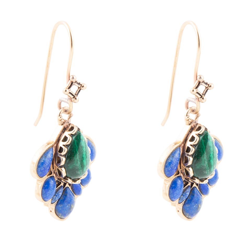 Barse Peacock Blue Lapis Golden Drop Earrings