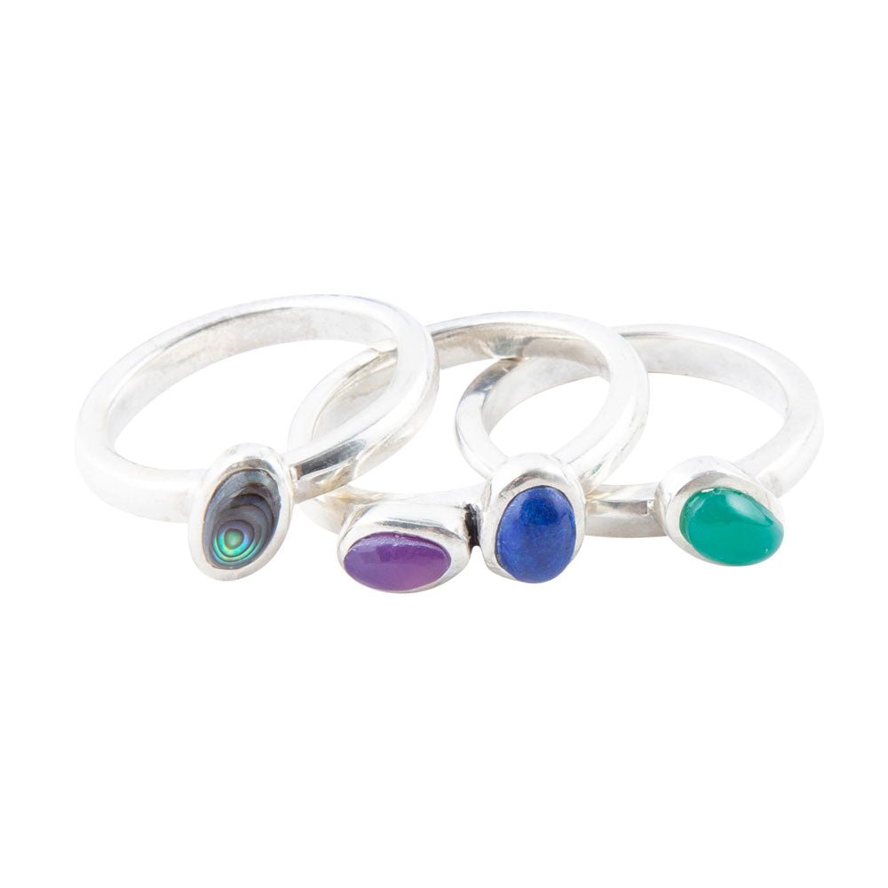 Barse Peacock Colorful Multi-Stone and Sterling Silver Ring Set