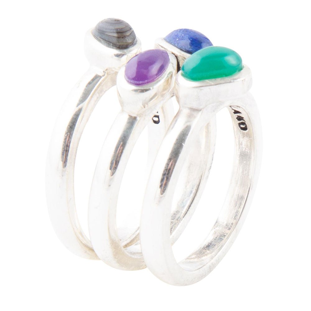 Barse Peacock Colorful Multi-Stone and Sterling Silver Ring Set