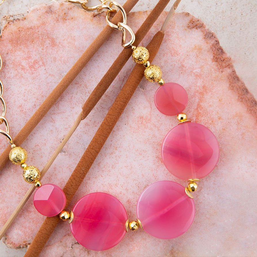 Barse Peony Fuchsia Pink Agate Statement Necklace