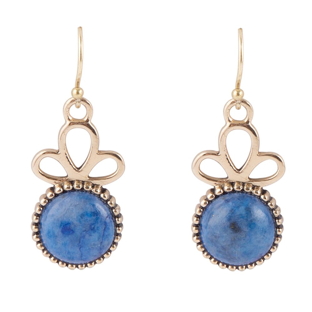 Barse Petals of Blue Lapis Drop Golden Earrings