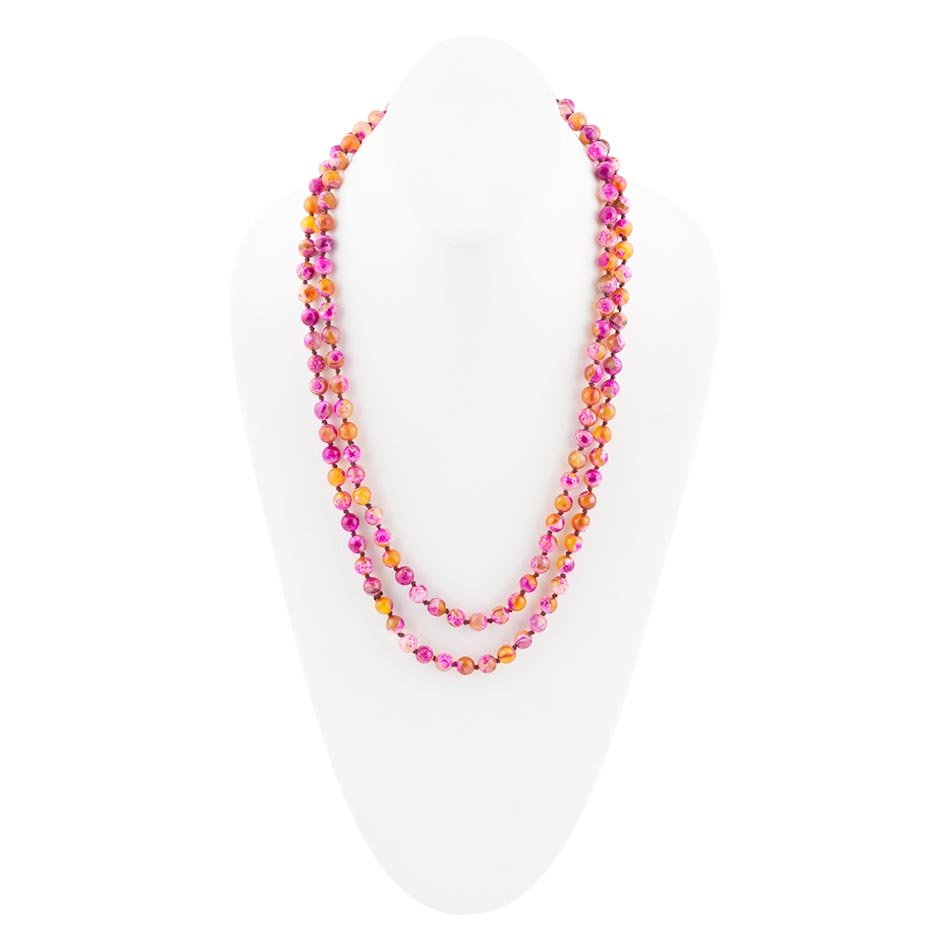 Barse Pink Agate Knotted Long Necklace