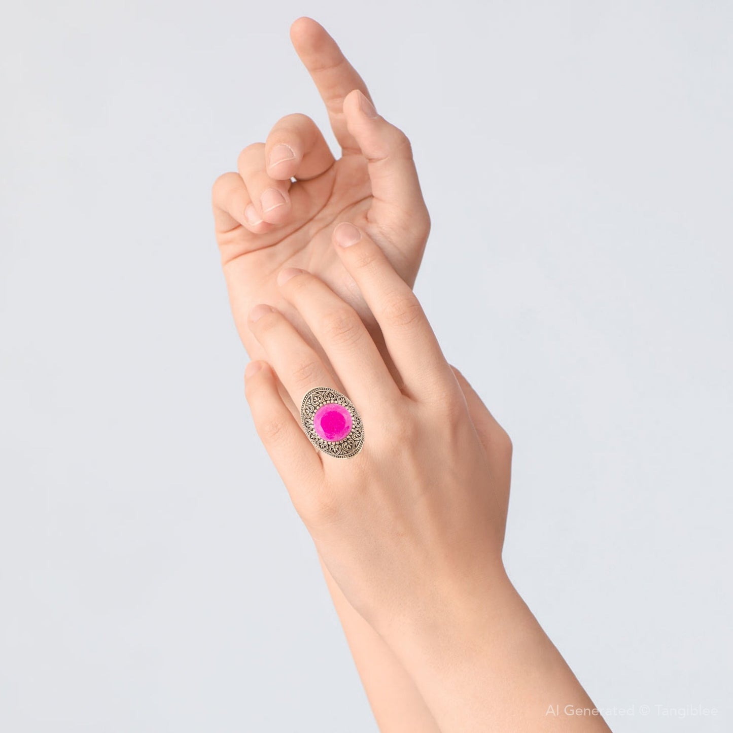 Pink Agate Punch Golden Statement Ring