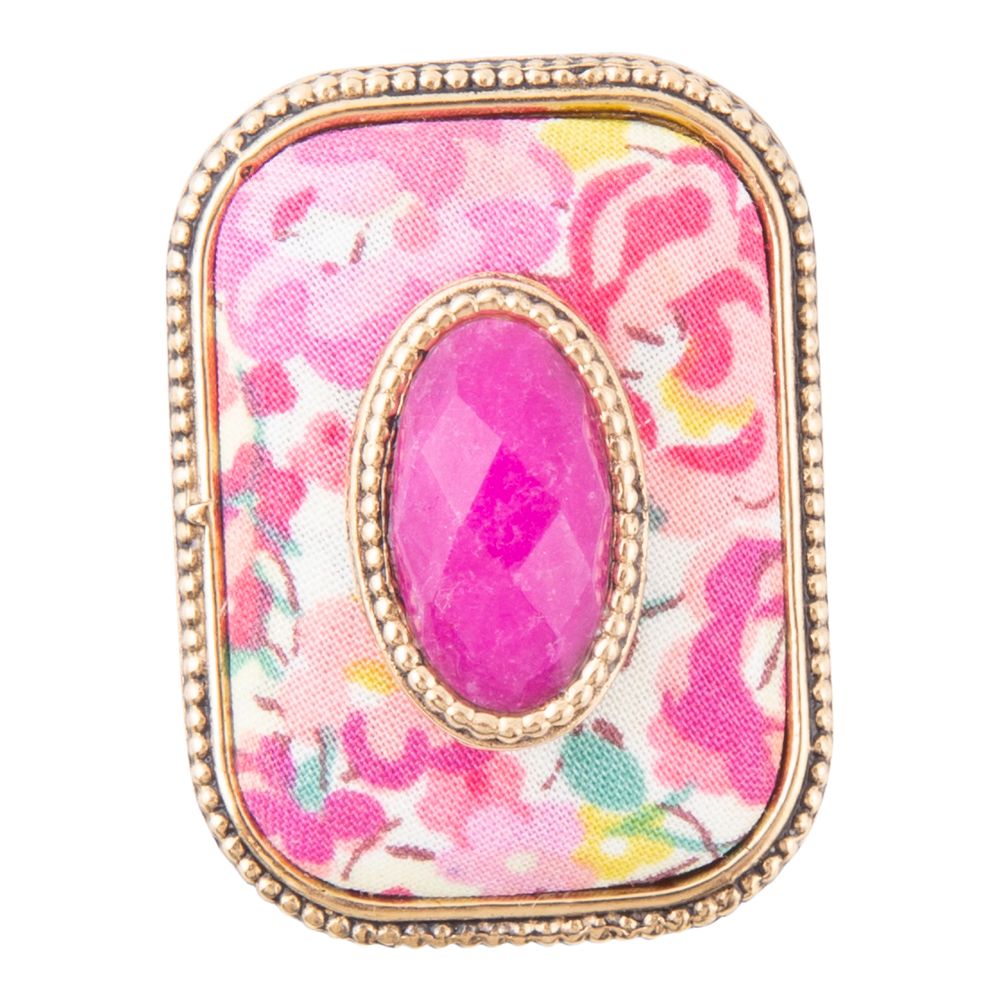 Barse Pink Agate Stacked Stone Floral Golden Statement Ring