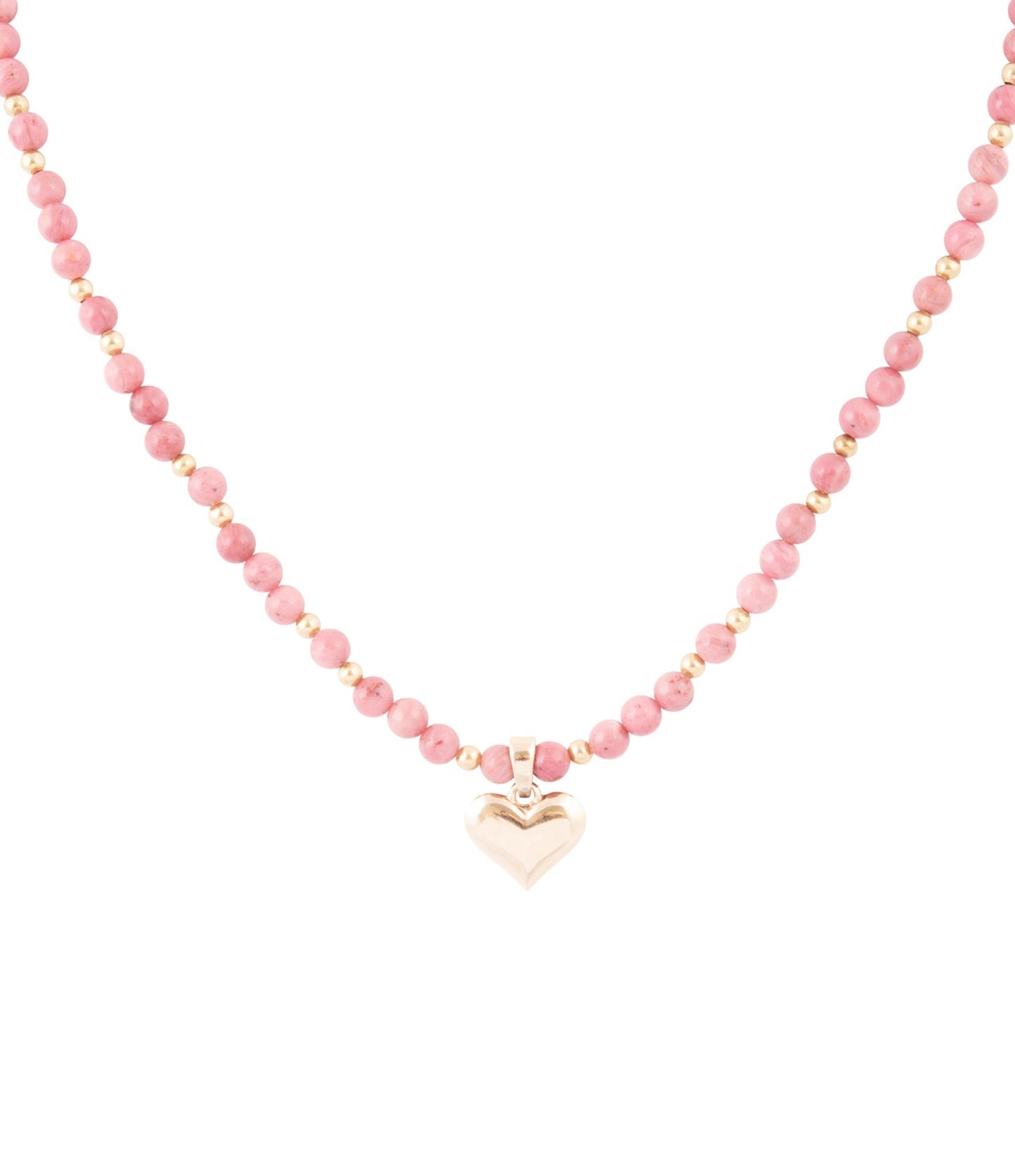 Barse Pink Rhodonite and Golden Bronze Heart Pendant Necklace