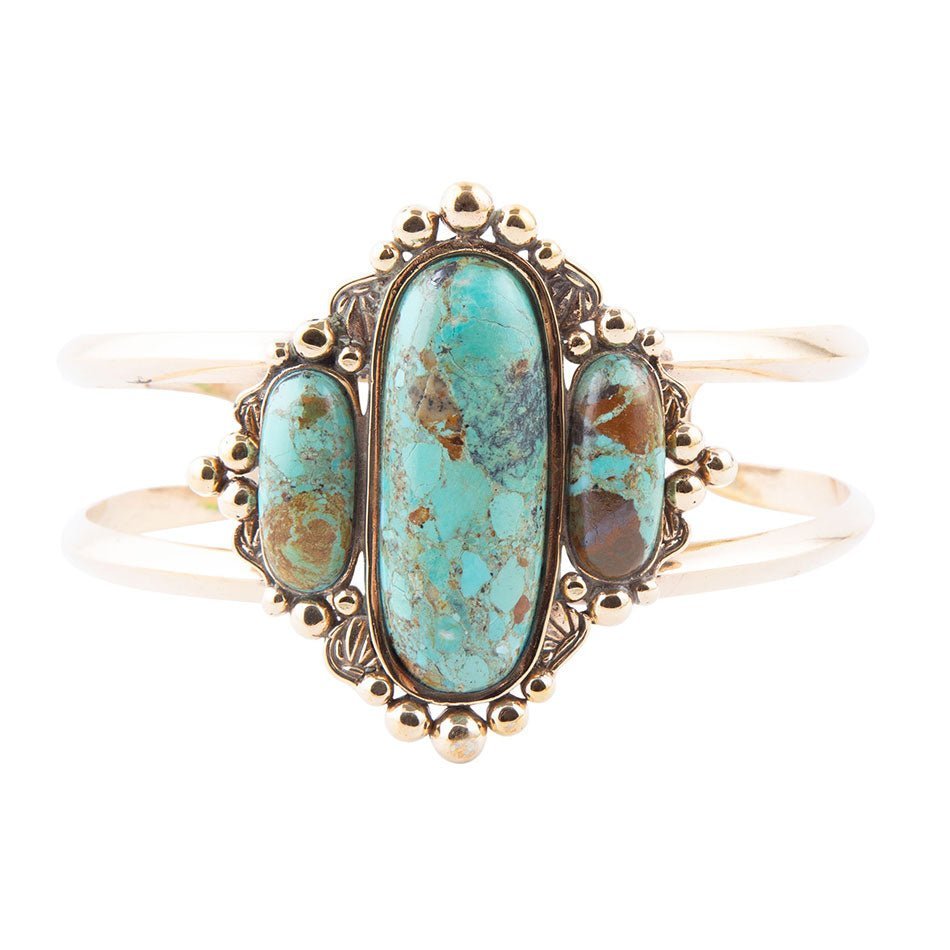 Barse Plateau Blue Turquoise Golden Cuff Bracelet
