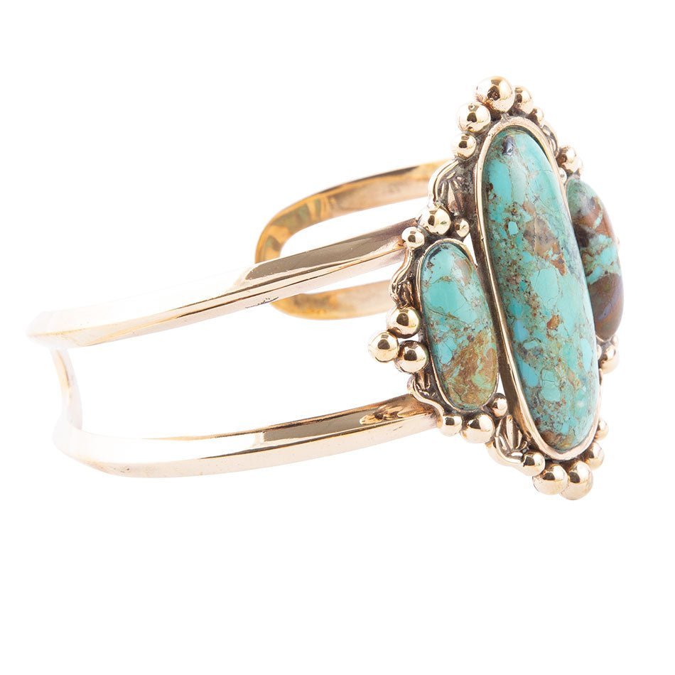 Barse Plateau Blue Turquoise Golden Cuff Bracelet