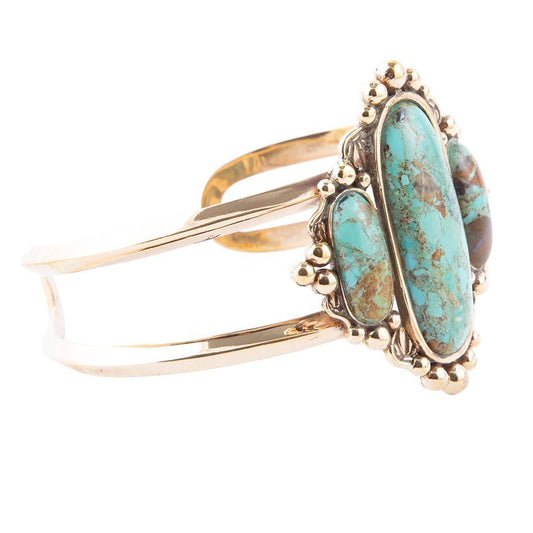 Barse Plateau Blue Turquoise Golden Cuff Bracelet