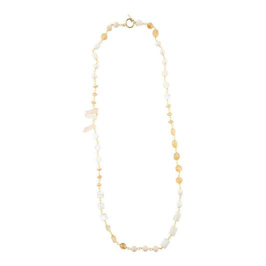 Barse Precious White Pearl and Crystal Necklace