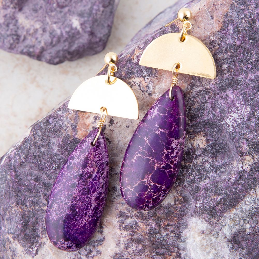 Barse Prescott Purple Jasper Golden Drop Earrings