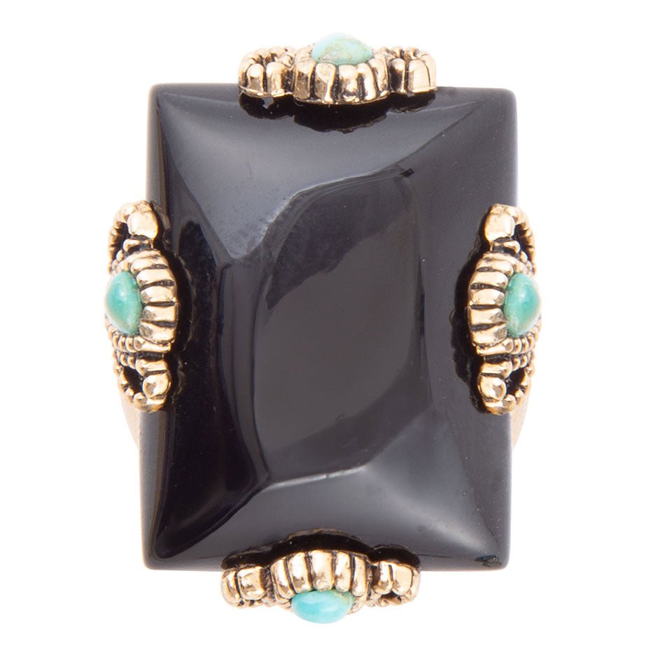 Barse Prima Black Onyx Golden Statement Ring