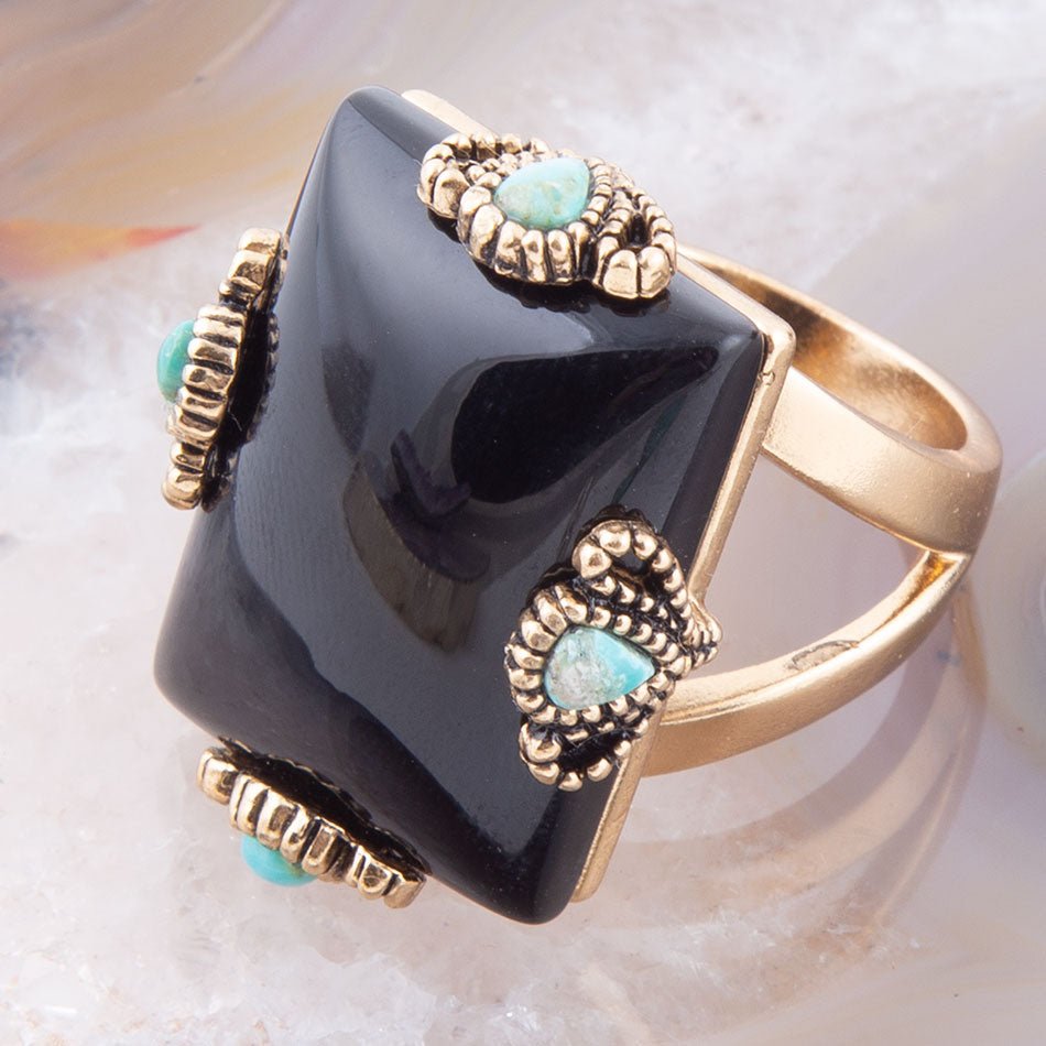 Barse Prima Black Onyx Golden Statement Ring