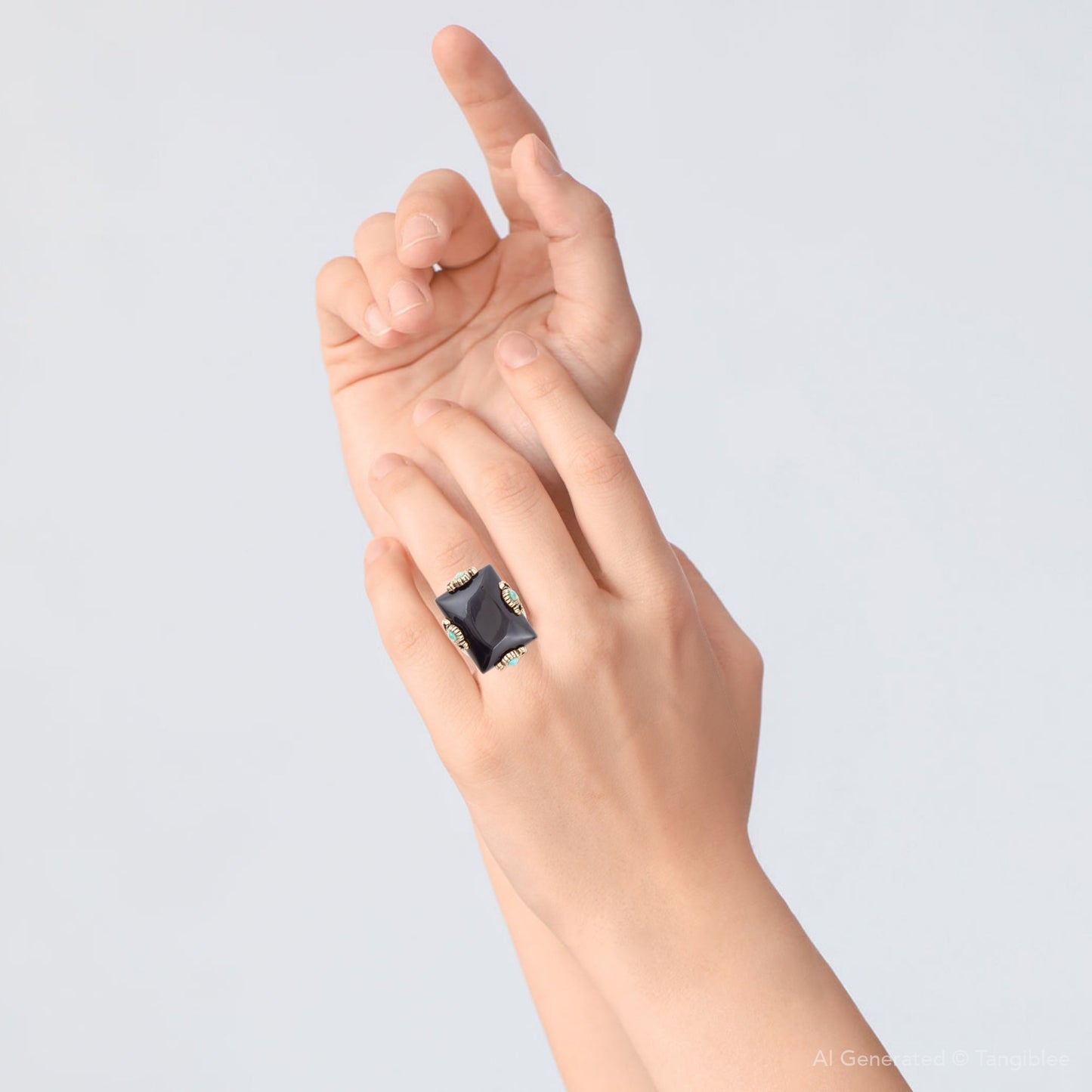 Barse Prima Black Onyx Golden Statement Ring