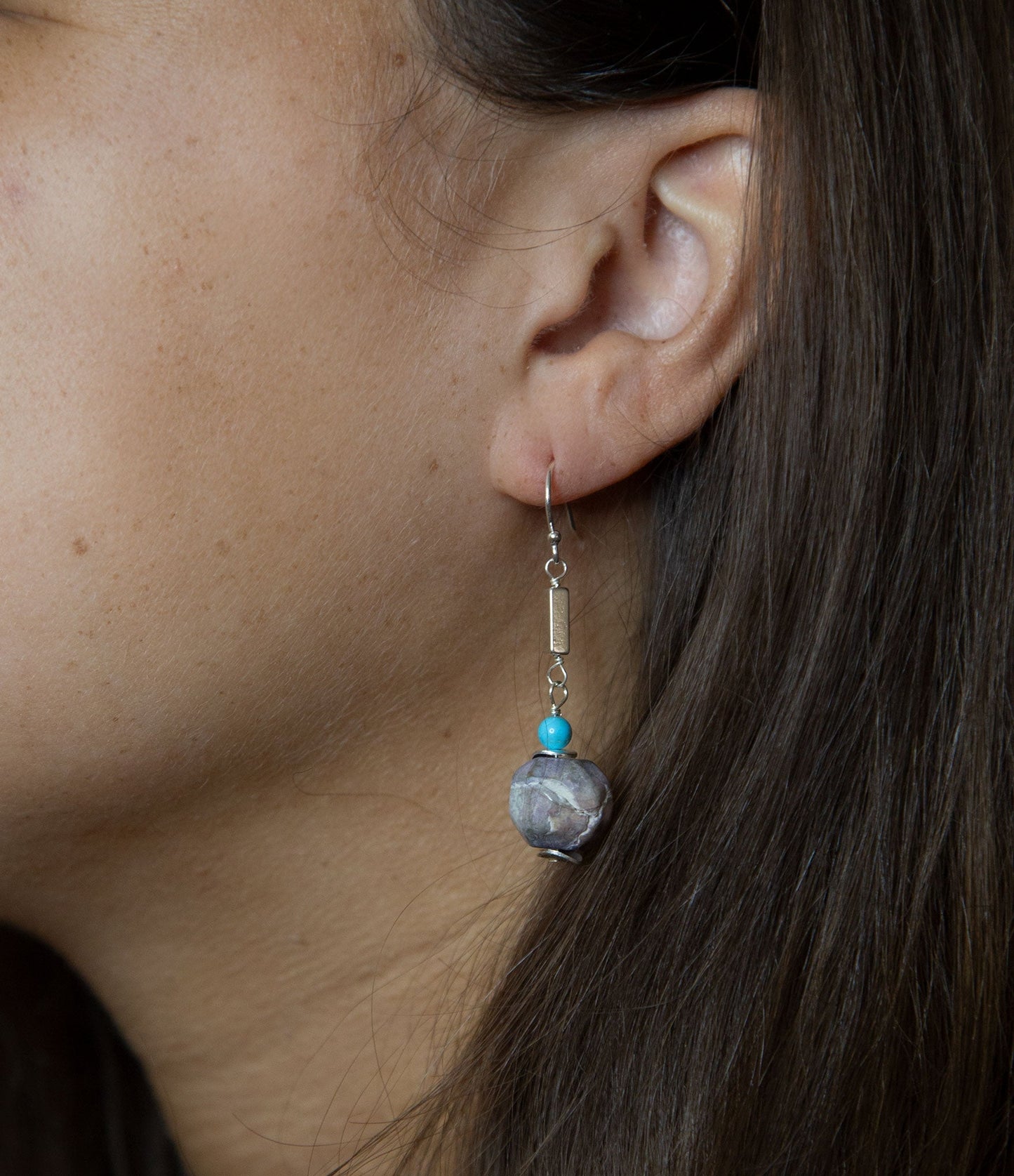 Barse Purple Agate Chucky Sterling Silver Drop Earrings