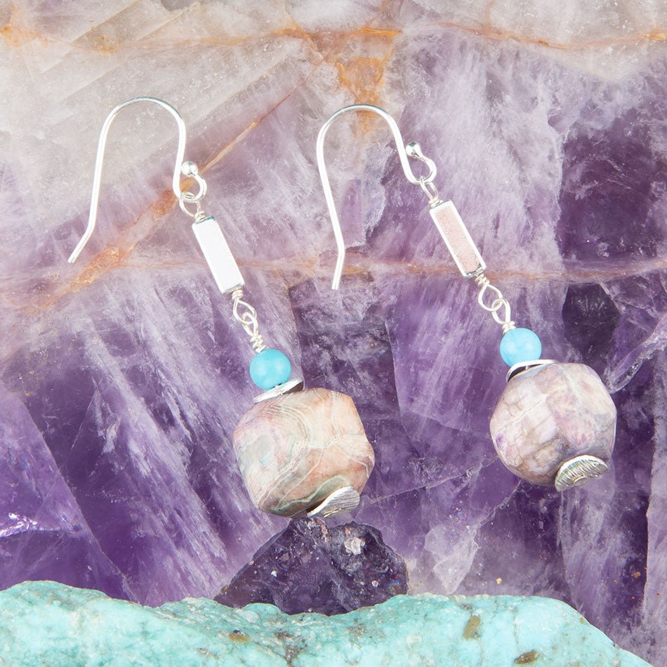 Barse Purple Agate Chucky Sterling Silver Drop Earrings