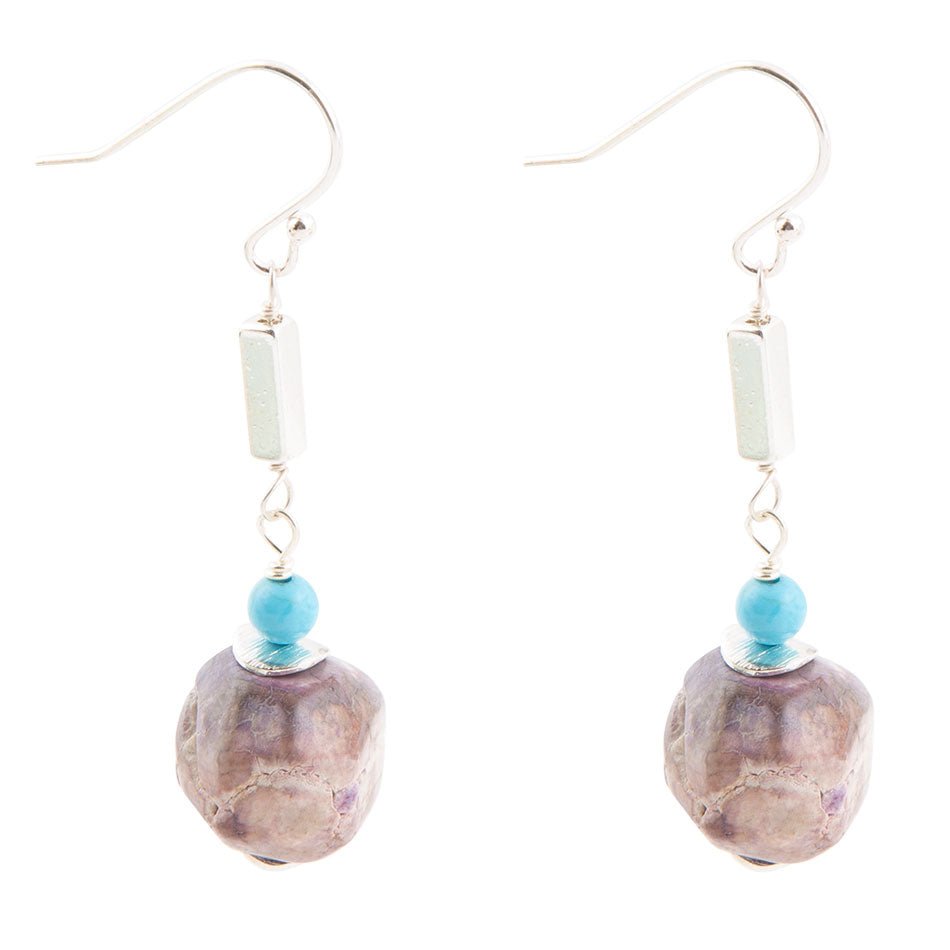 Barse Purple Agate Chucky Sterling Silver Drop Earrings