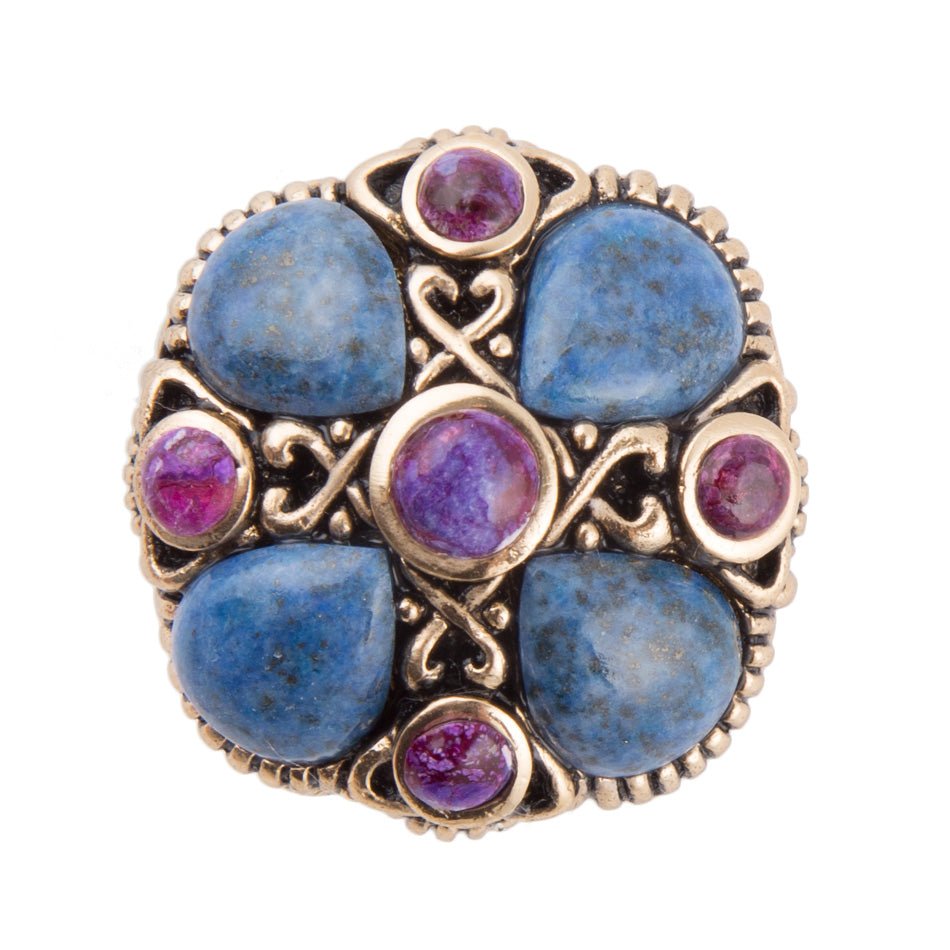 Barse Purple Turquoise and Blue Lapis Golden Statement Ring