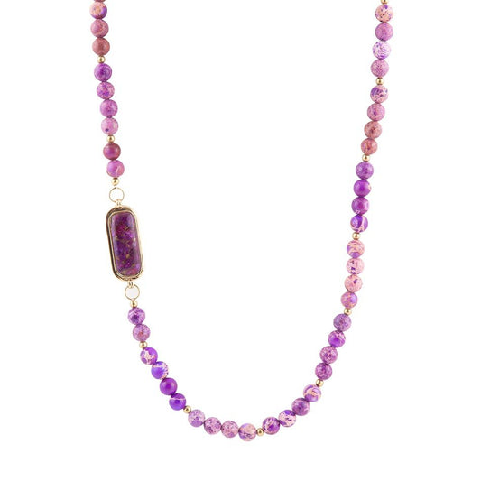 Barse Purple Turquoise Linked Golden Necklace