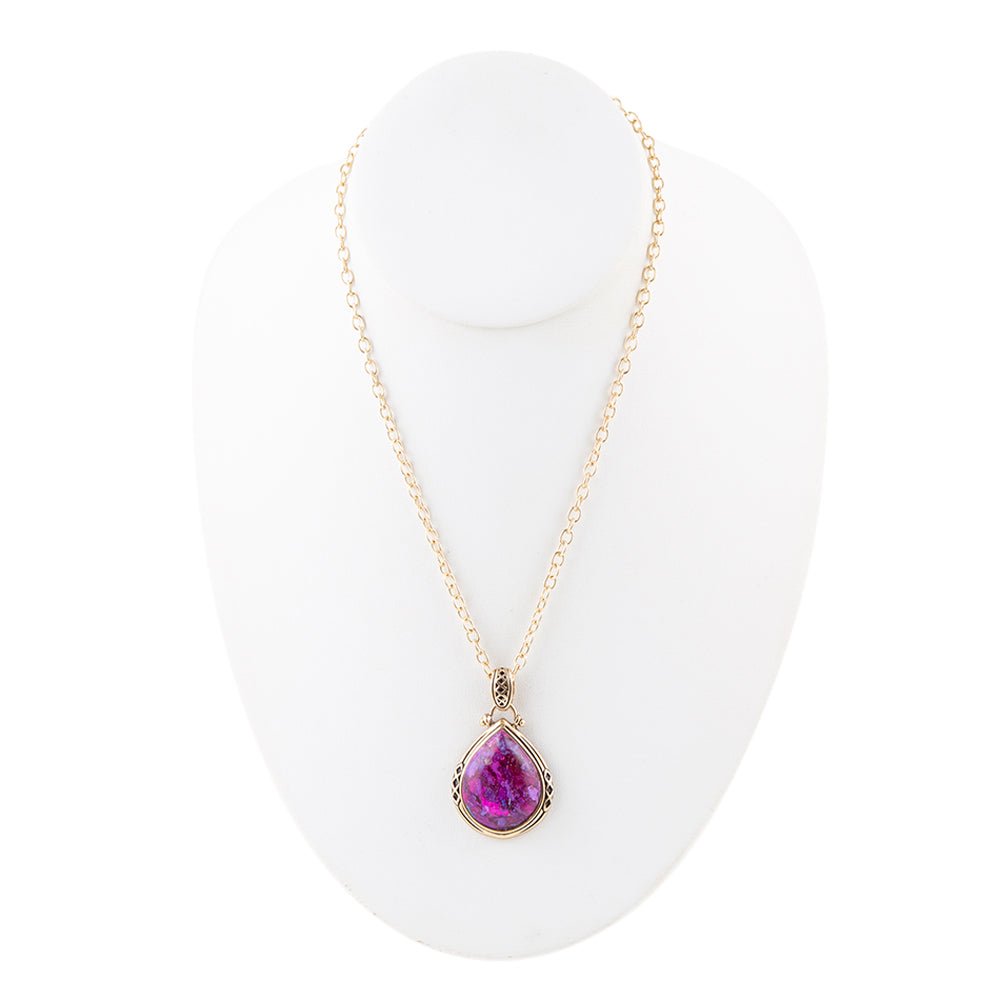 Barse Purple Turquoise Teardrop Golden Pendant Necklace