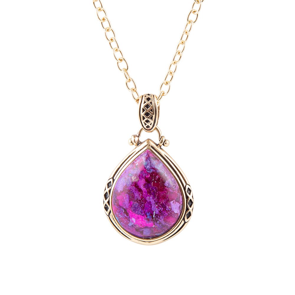 Barse Purple Turquoise Teardrop Golden Pendant Necklace