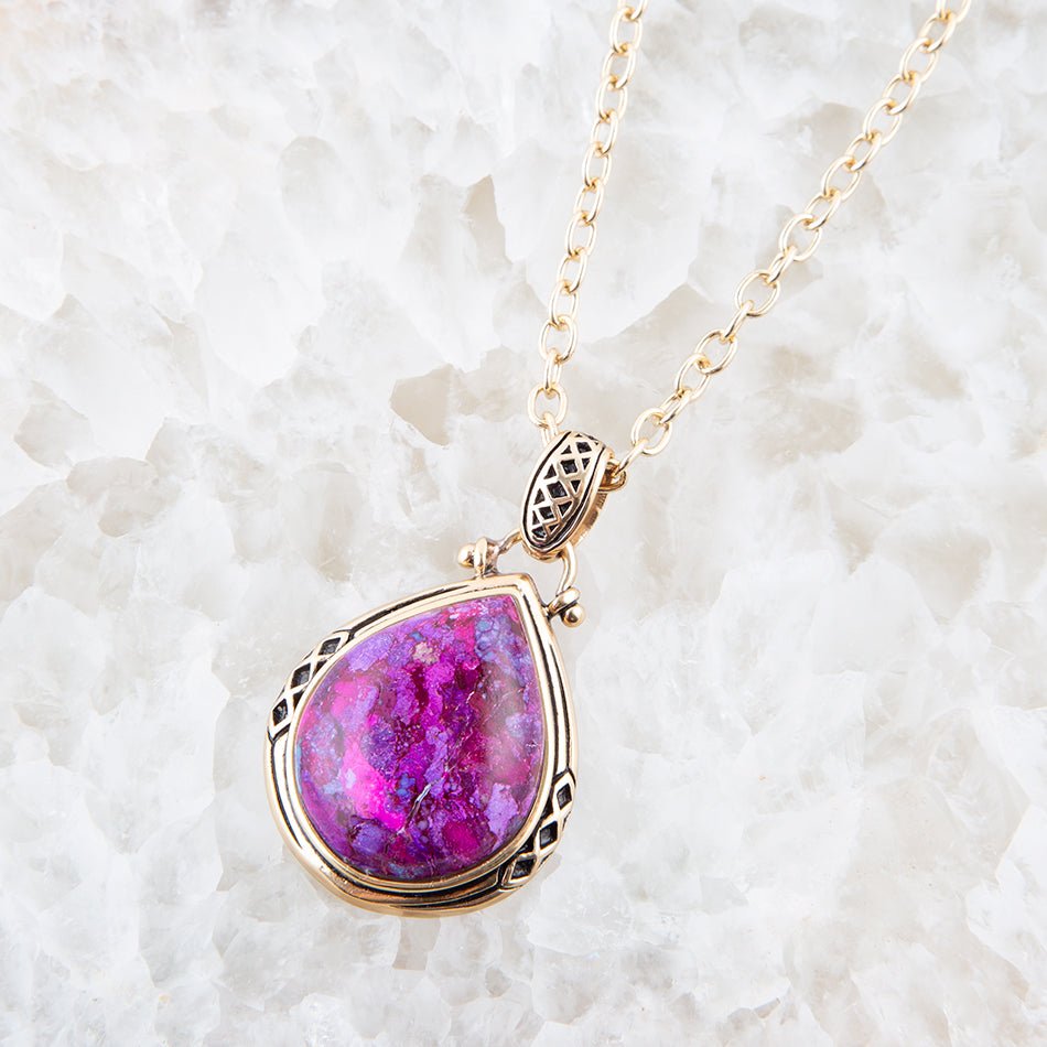 Barse Purple Turquoise Teardrop Golden Pendant Necklace