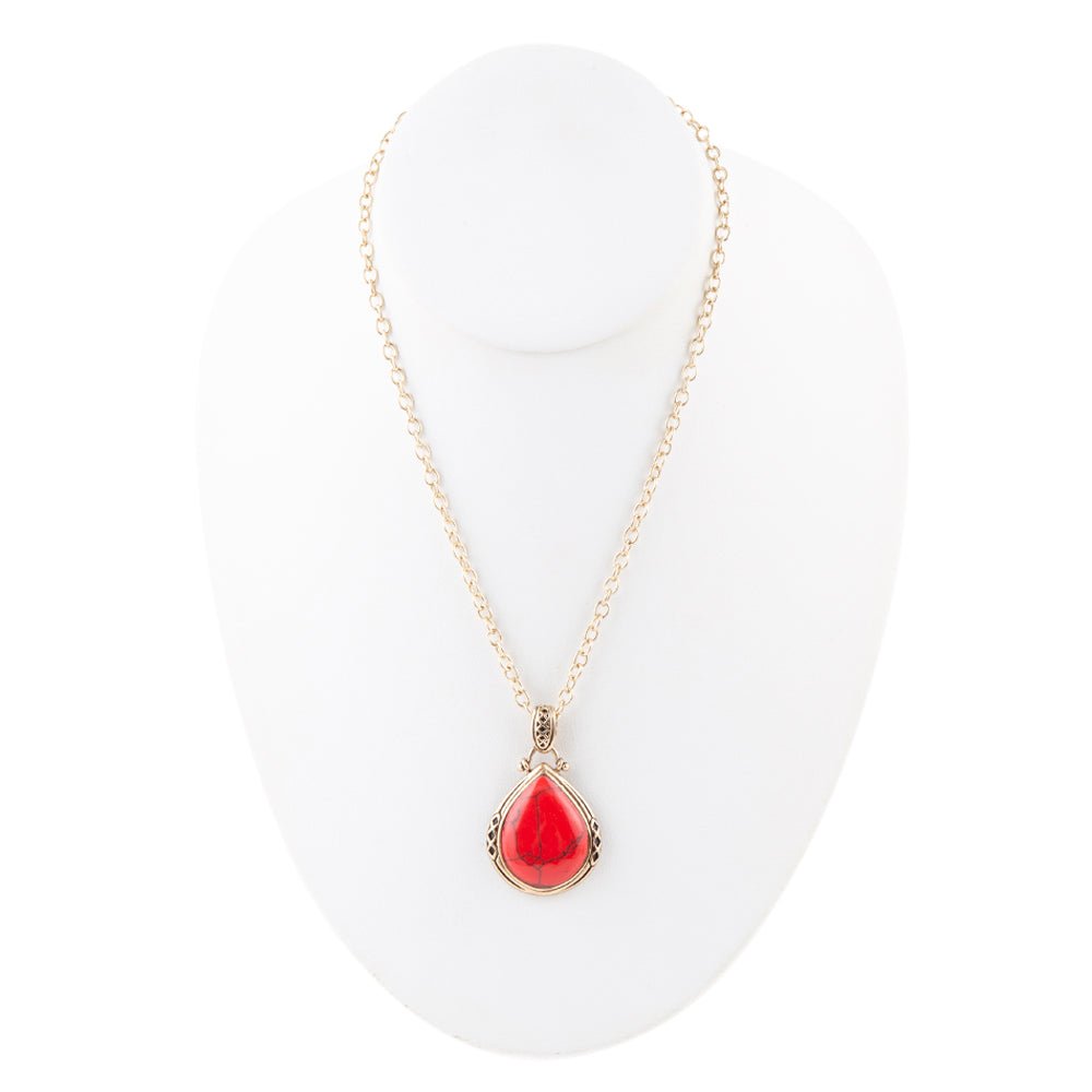 Barse Red Howlite Teardrop Pendant Necklace