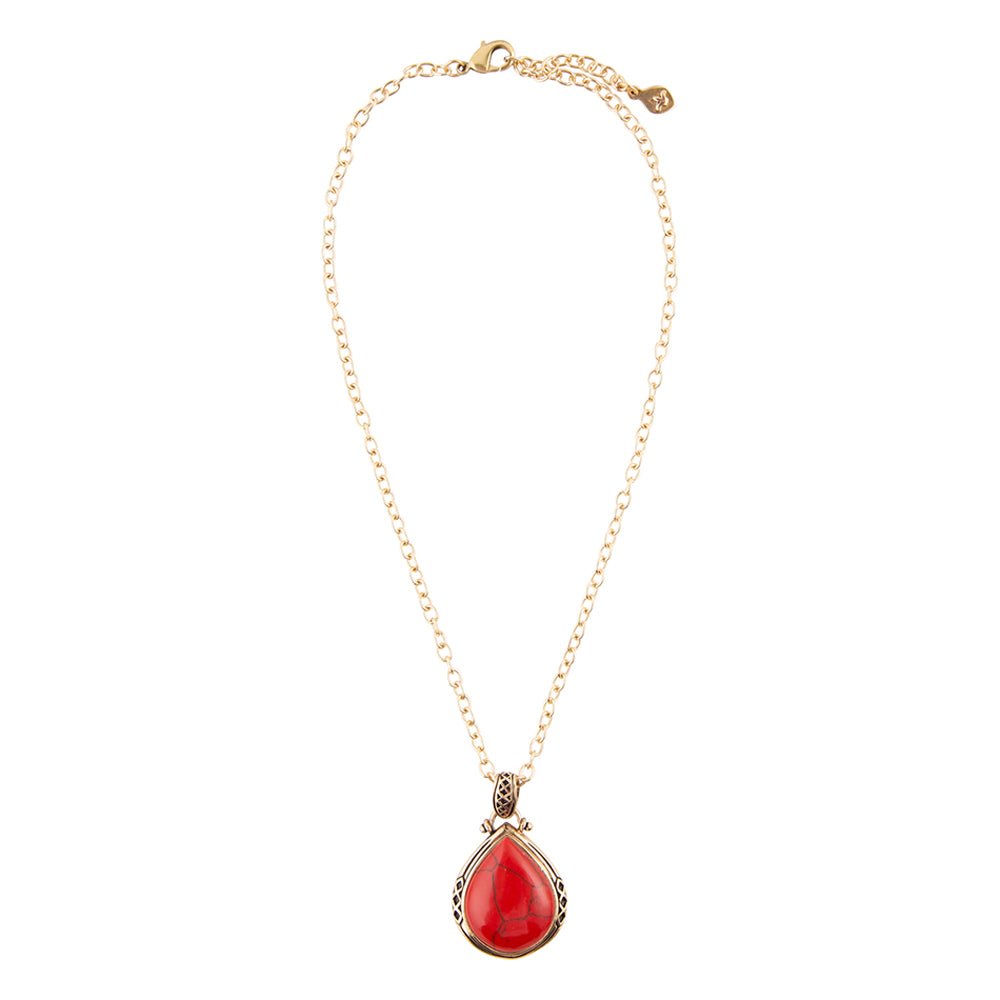 Barse Red Howlite Teardrop Pendant Necklace