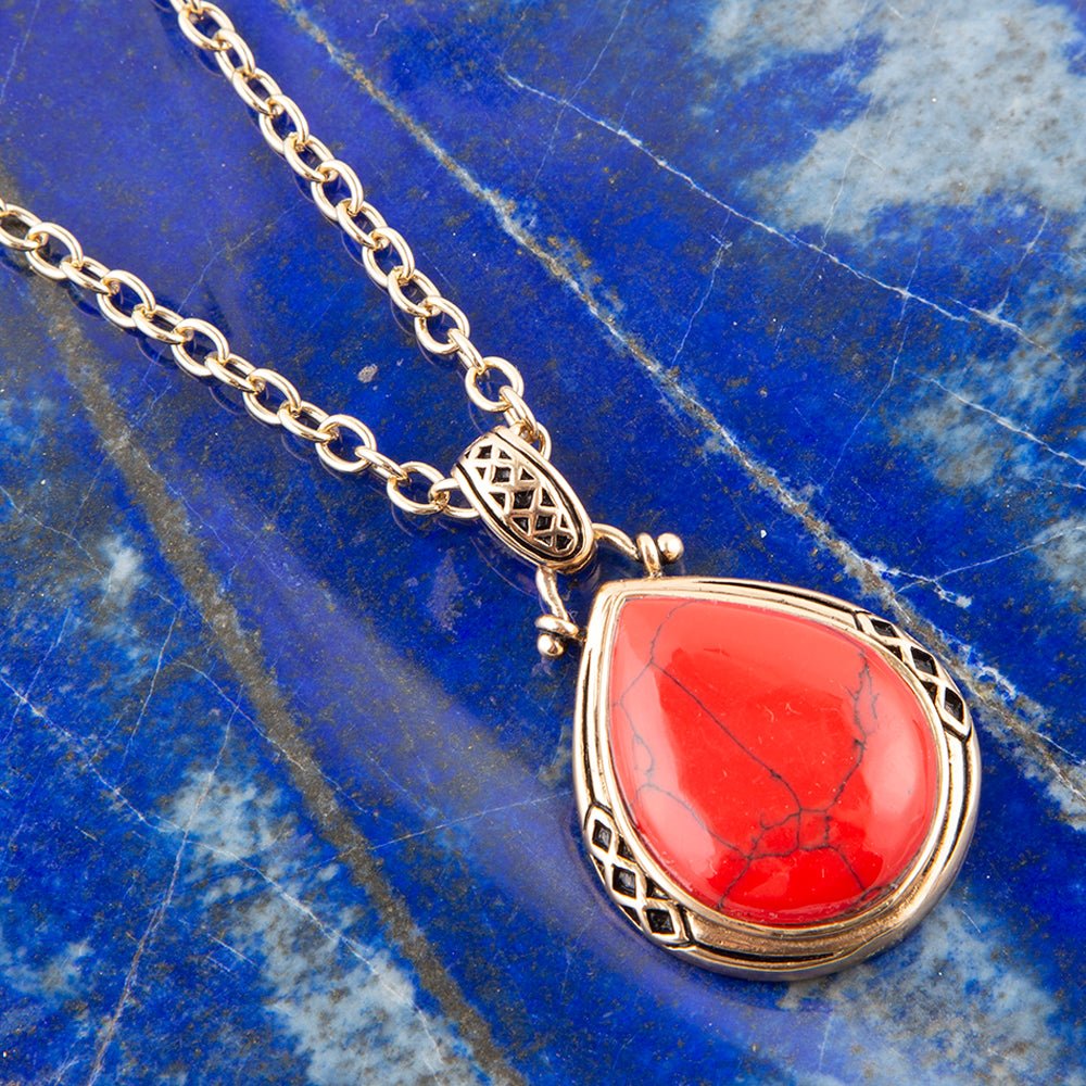 Barse Red Howlite Teardrop Pendant Necklace