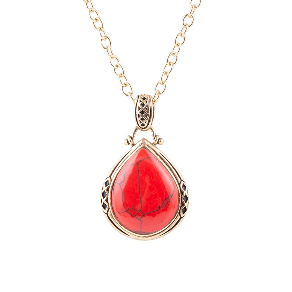 Barse Red Howlite Teardrop Pendant Necklace