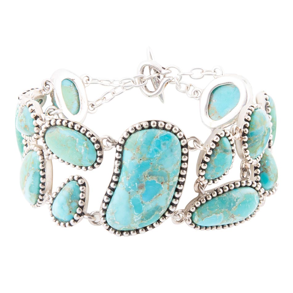 Barse Refined Blue Turquoise Sterling Silver Link Bracelet