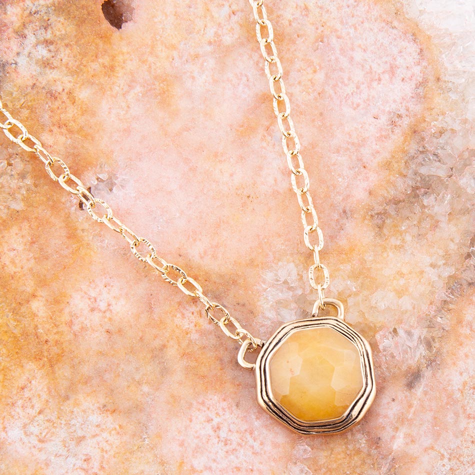 Barse River Rocks Yellow Quartz and Golden Bronze Necklace