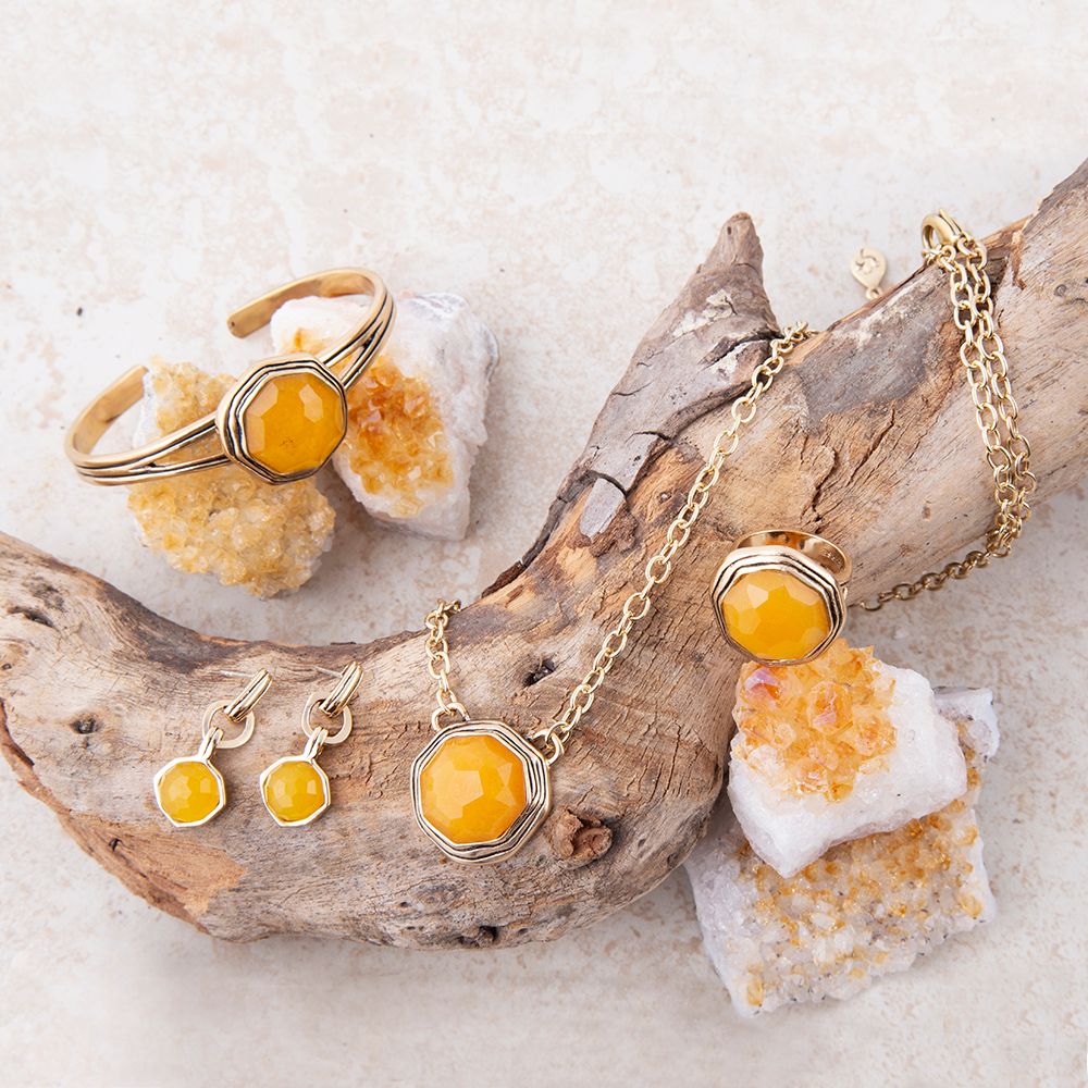 Barse River Rocks Yellow Quartz and Golden Bronze Necklace