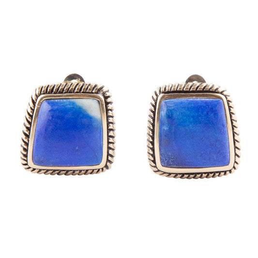 Barse Roped Blue Lapis Golden Clip Earrings
