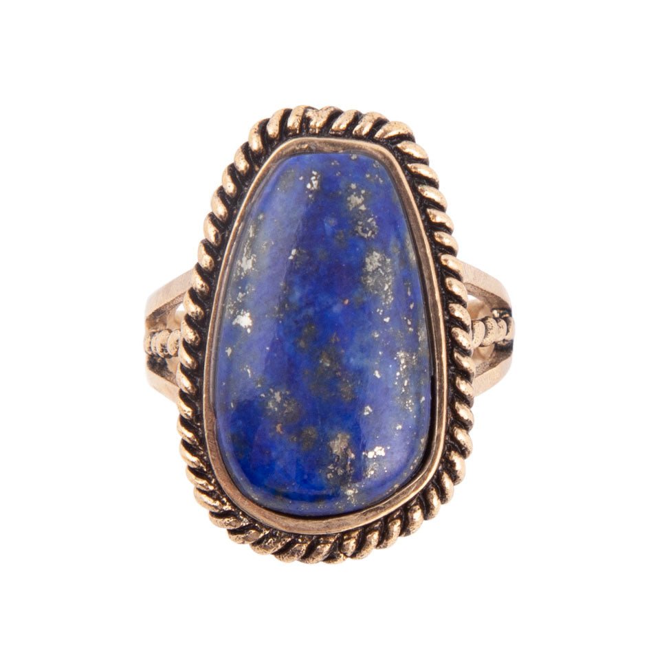 Barse Roped Blue Lapis and Golden Bronze Ring